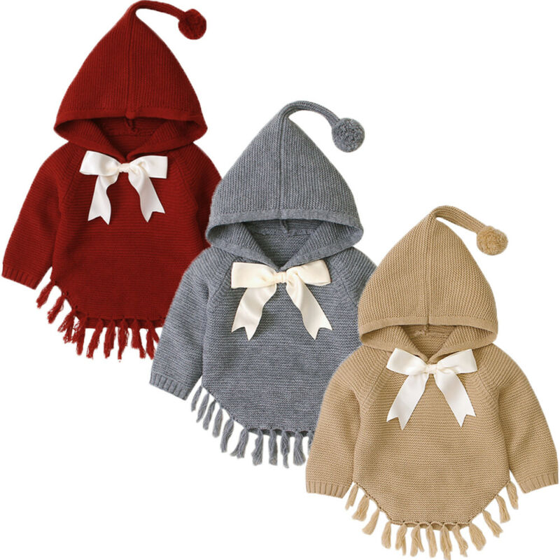 Citgeett Fall Autumn Toddler Baby Girls Knit Tassel Coat Jacket Outwear Hooded Autumn Winter Fashion Clothes