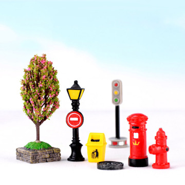 Mini Road Facilities Street Traffic Cone Mailbox Hydrant Garbage Can Flowerbed Miniature Street Micro Landscape Set Figurines