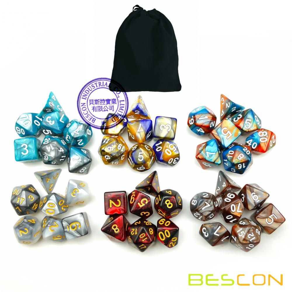 Bescon New Style 6X7 42pcs Polyhedral Dice Set, 6 Unique Shiny Two-Tone Gemini Polyhedral 7-Die Sets Dungeons and Dragons DND