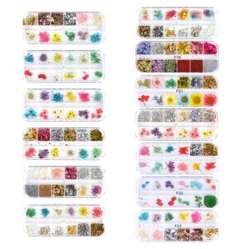 12Grid/Box Crystal Epoxy Filler Dry Flower Mixed Nail Stickers Decorations Craft
