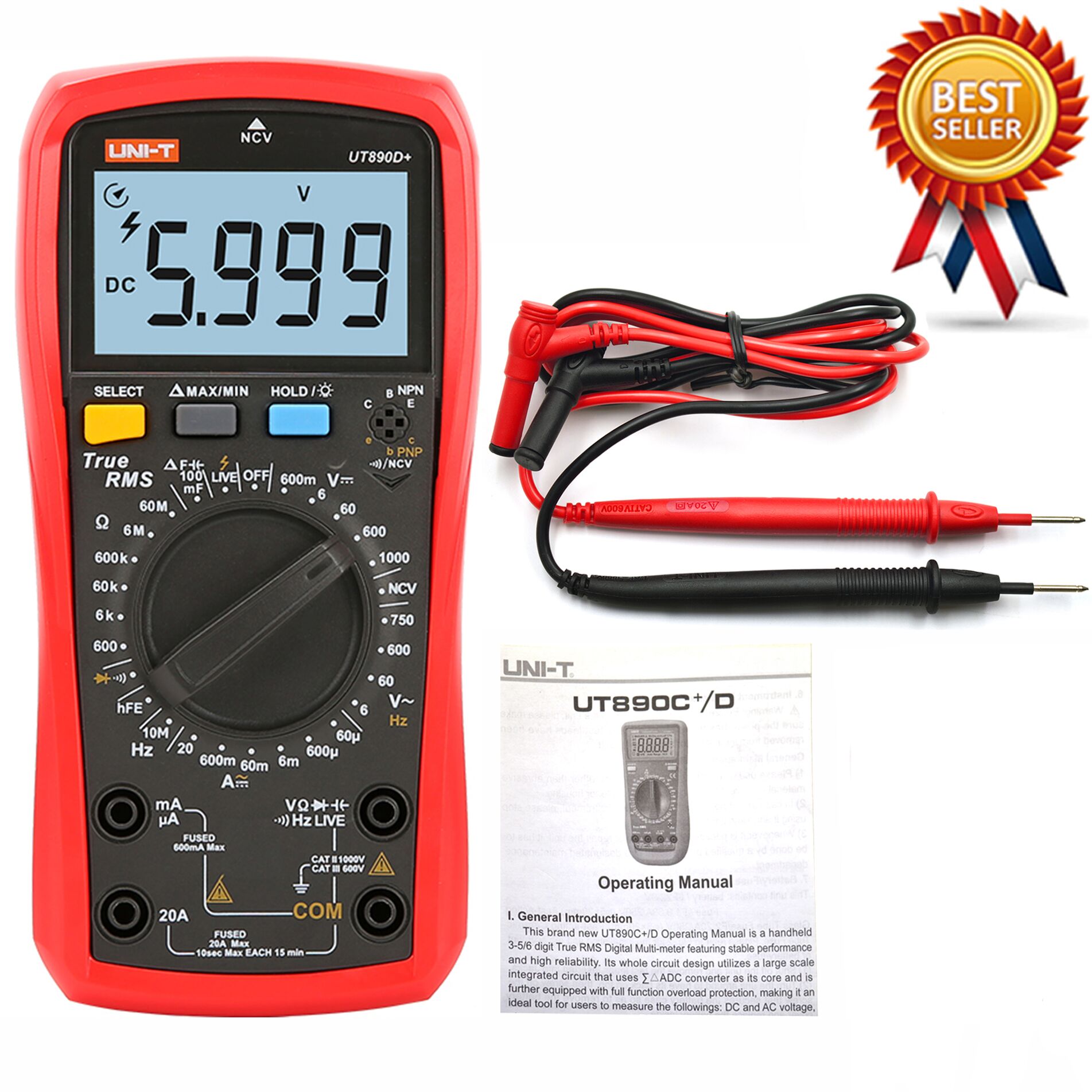 UNI-T UT890D+ Digital Multimeter NCV and 6000-count true RMS digital multimeters AC DC DMM Capacitor Tester