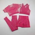 4 Piece Women Seamless Yoga Set Workout Sportwear Short Sleeve Gym Clothing Fitness Crop Top High Waist Leggings Sports Suits