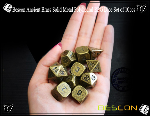 Bescon Ancient Brass Solid Metal Polyhedral RPG Dice Set of 10pcs-4