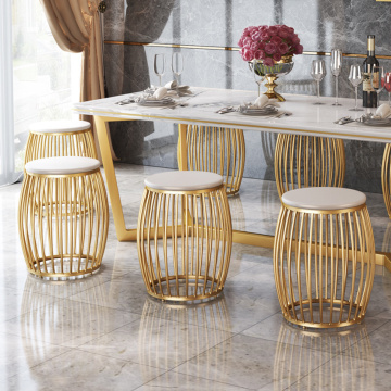 Modern Drum Shaped Golden Dining Chairs Nordic Dressing Table Stools Iron Chair Creative Shoe Bench for Dining Room Living Room