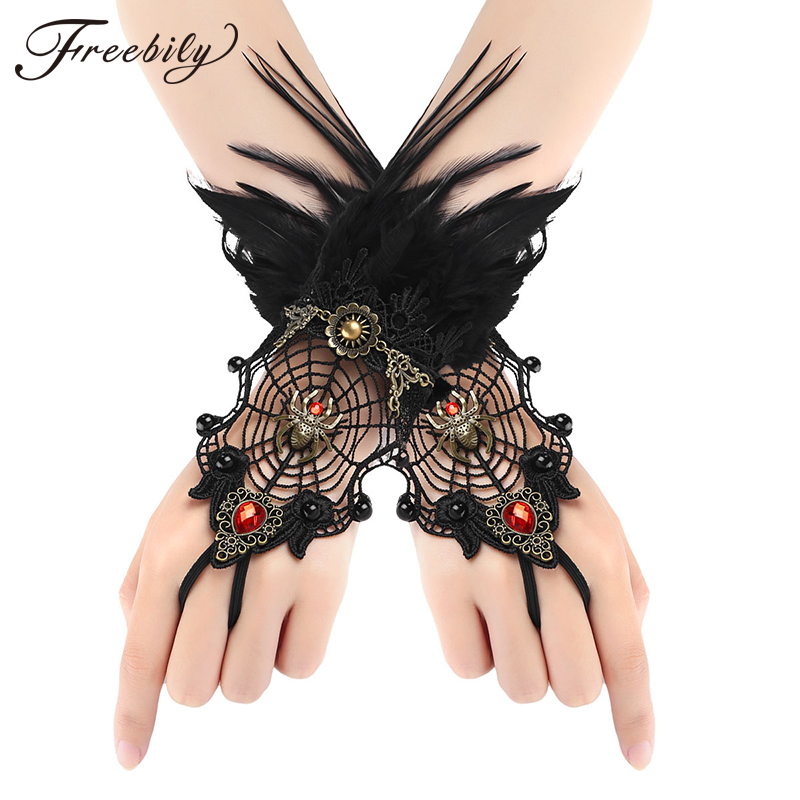 Halloween Vintage Steampunk Gloves Wrist Cuff Retro Victorian Bracelet Costume Accessories Gothic Feather Lace Gears Handwear