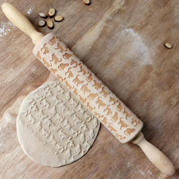 Christmas Embossing Rolling Pin Baking Cookies Noodle Biscuit Fondant Cake Dough Engraved Roller Reindeer Creative Kitchen Tools