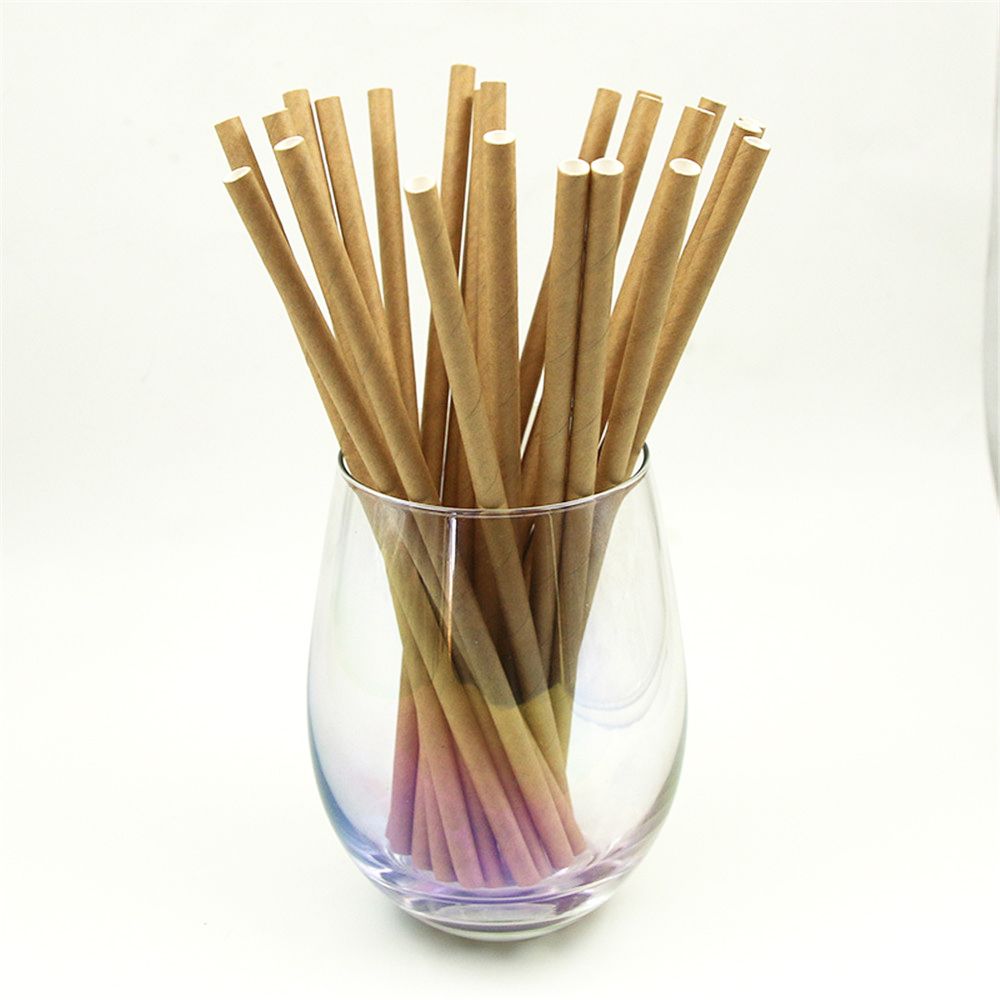 50pcs One Time Eco Friendly Vintage Kraft Paper Straws Wedding Beverage Straws Birthday Party Decoration Event Party Supplies