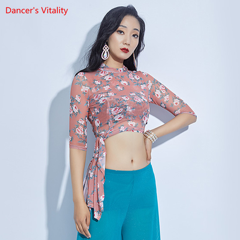 Belly Dance Female Adult Elegant Top Practice Clothes New modern Dancewear Split Floral Sleeves Profession Training Shirt