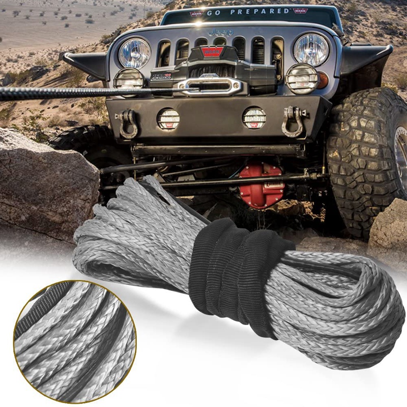 3/16 inch x 50 inch 7700LBs Synthetic Winch Line Cable Rope with Protecing Sleeve for ATV UTV (Grey)