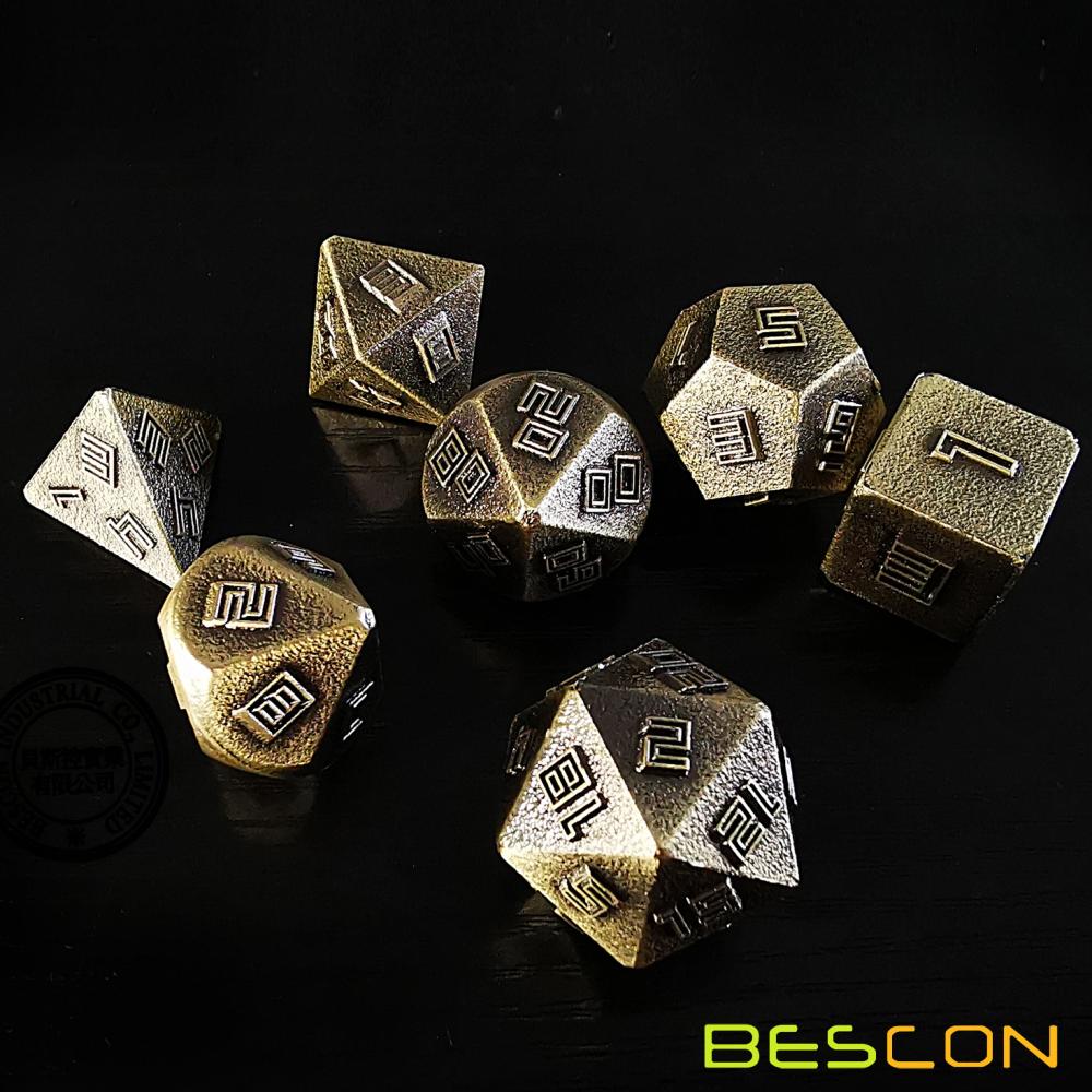 Bescon Brass-Ore Lode Solid Metal Dice Set, Raw Metal Polyhedral D&D RPG 7-Dice Set