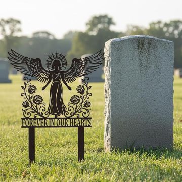 Elegant Iron Angel Grave Stake for Memorial Gardens