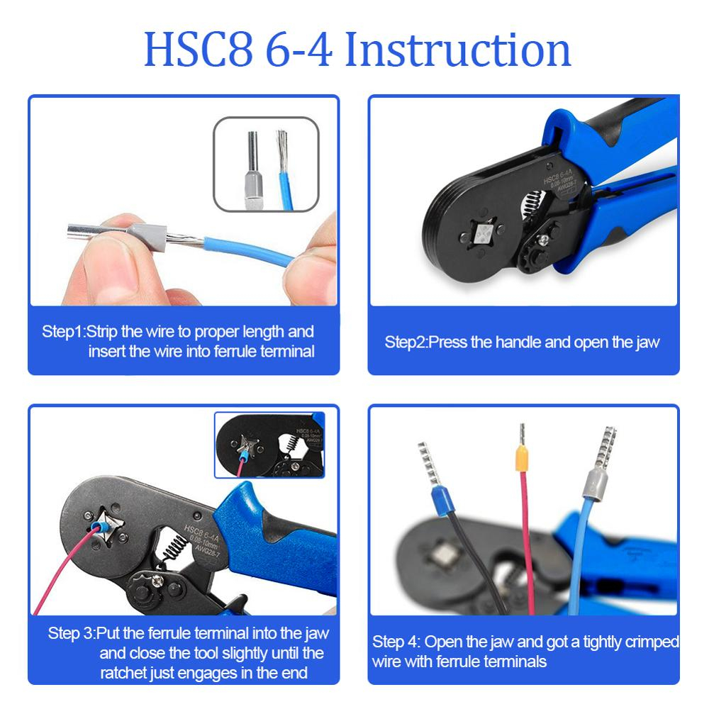 Wire Terminal Crimp Connector Insulated Wire Ferrules HSC8 6-4 0.25-10mm2 23-10AWG crimping pliers terminals type terminal