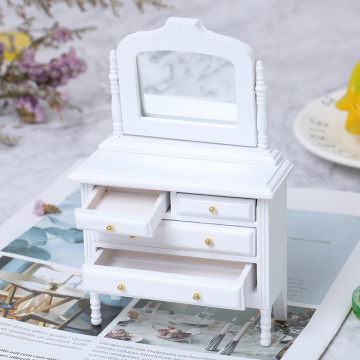 1:12 Dollhouse Miniature White Wooden Makeup Dressing Table Cabinet Wardrobe Bedroom Furniture