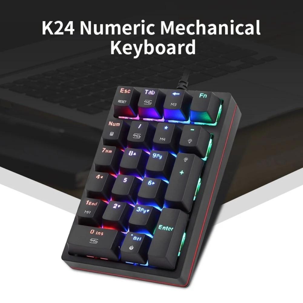 Blue/Red Switch K24 USB Wired Mechanical Numeric Keypad 21 Keys Mini Numpad With RGB Backlight Keyboard Extended Layout