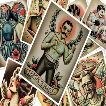 ReCreative Tattoos Pattern Manuscript Vintage Kraft Paper Poster Wall Stickers Painting Body Art Tattoo Barber Shop Decoration B