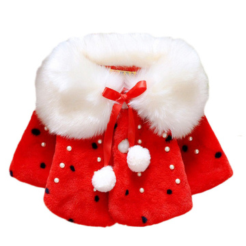 Autumn Winter Baby Girls Faux Fur Pearls Fleece Lapel Collar Infant Kids Outerwear Princess Jacket Coats