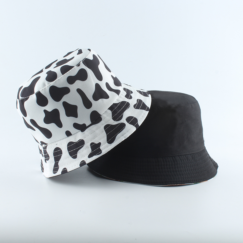 2020 New Fashion Reversible Black White Cow Print Bucket Hat Summer Sun Caps For Women Men Fisherman Hat