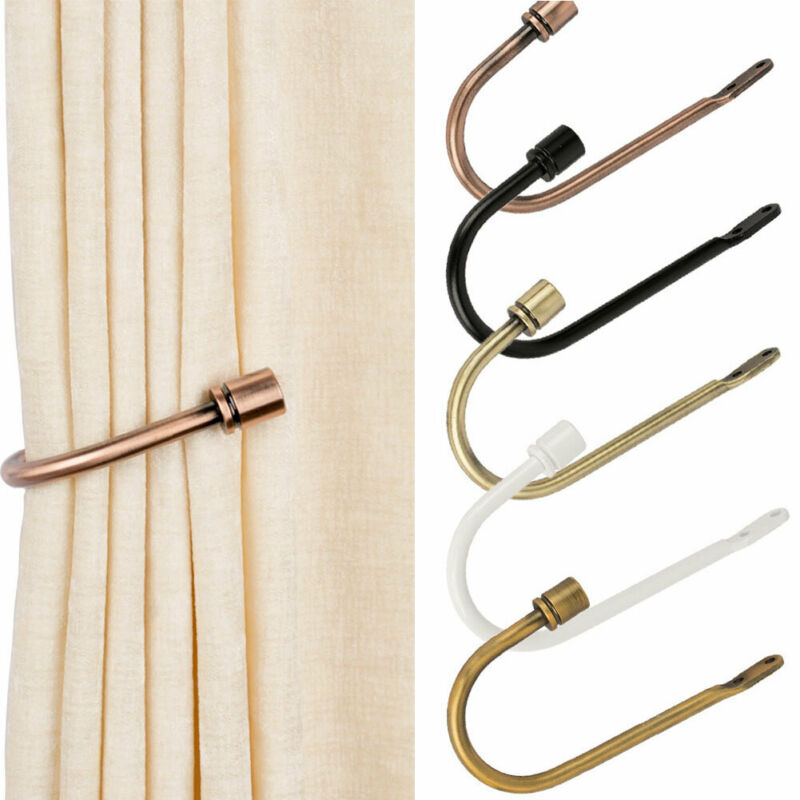 1Pcs Metal Curtain Tie Back Hold Backs U-shaped Curtain Wall Hook Black Silver Gold Holders With 2 Screws Curtain Hanging