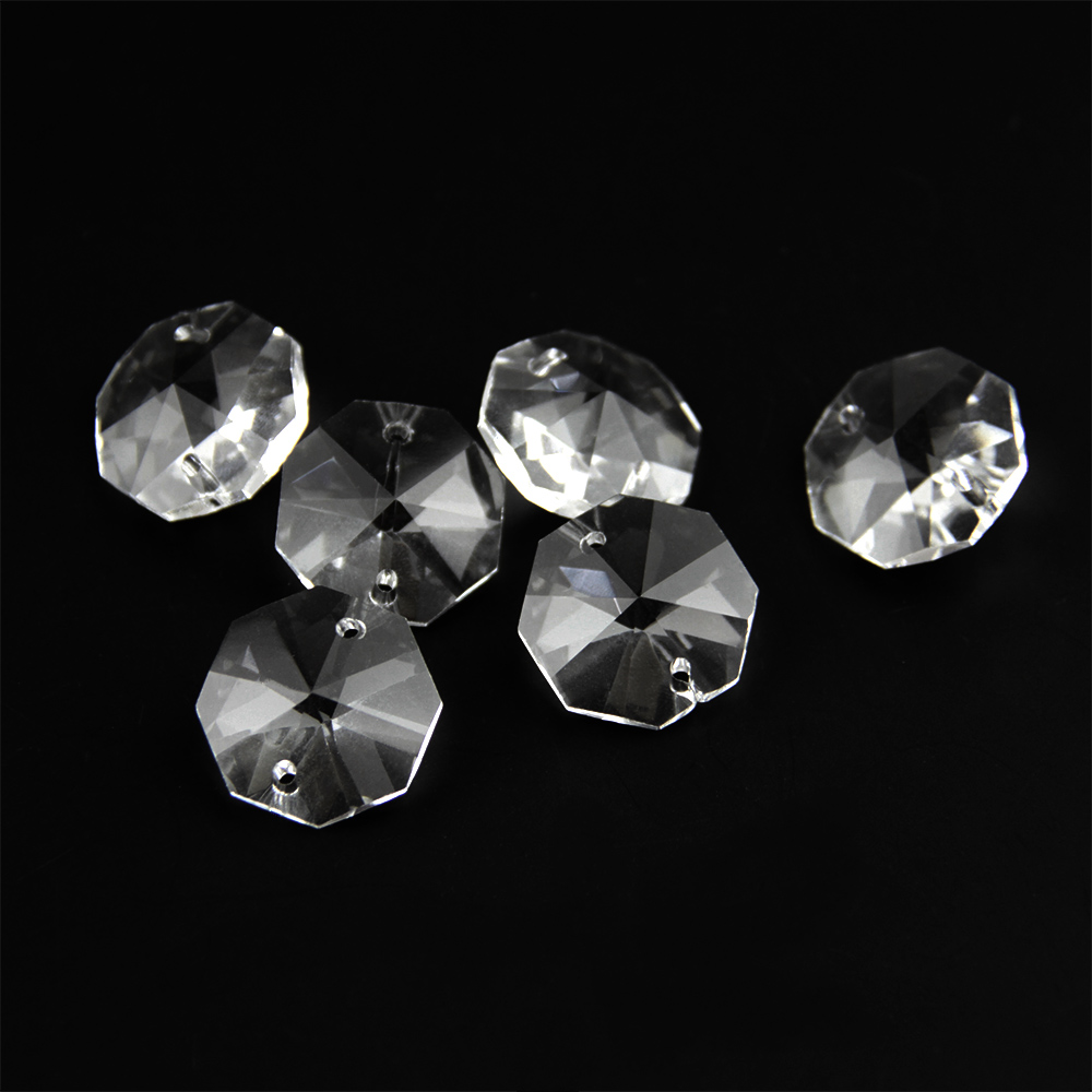 14mm 50pcs 2 Holes Clear Color Octagon Beads For Chandelier Garlands Prism Parts With K9 Crystal