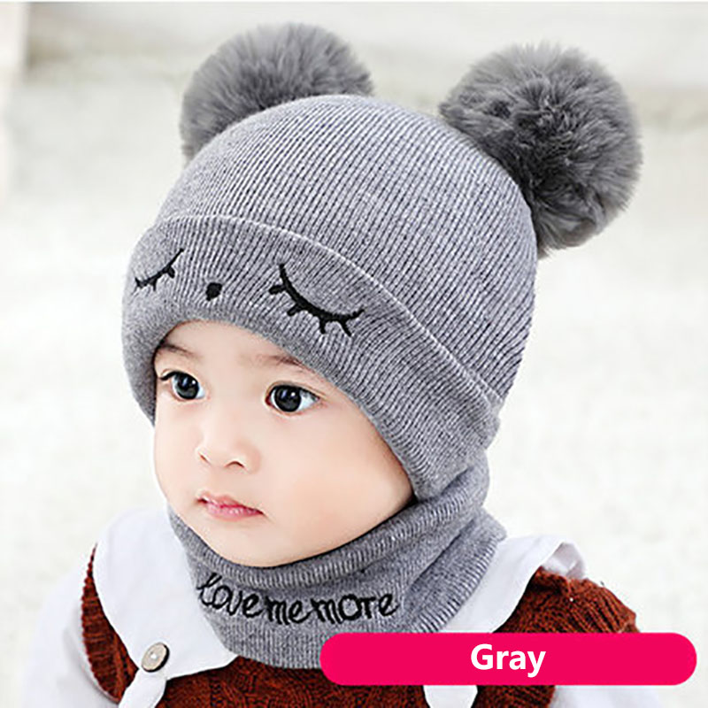 2Pcs Baby Hat Scarf Set Bear Cat Warm Knitted Baby Winter Hat Cap Bonnet Kids Hat Boy Girl Caps Boys Girls Crochet Beanie Autumn