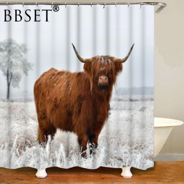 Top Quality Washable Shower Curtain Cow on The Plateau 3D Print Waterproof Fabric Bathroom Decor Animals Printed Shower Curtain