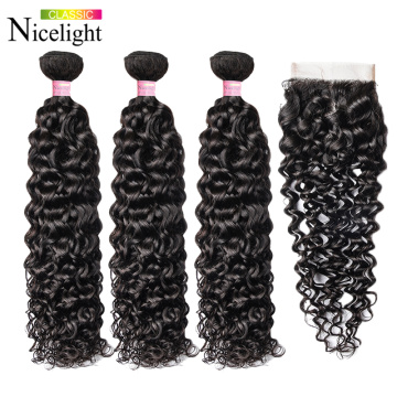 Water Wave Hair With Closure Indian Hair Extension 4X4 Lace Closure With Bundles Nicelight 3 Bundles With Closure Waterwave Hair