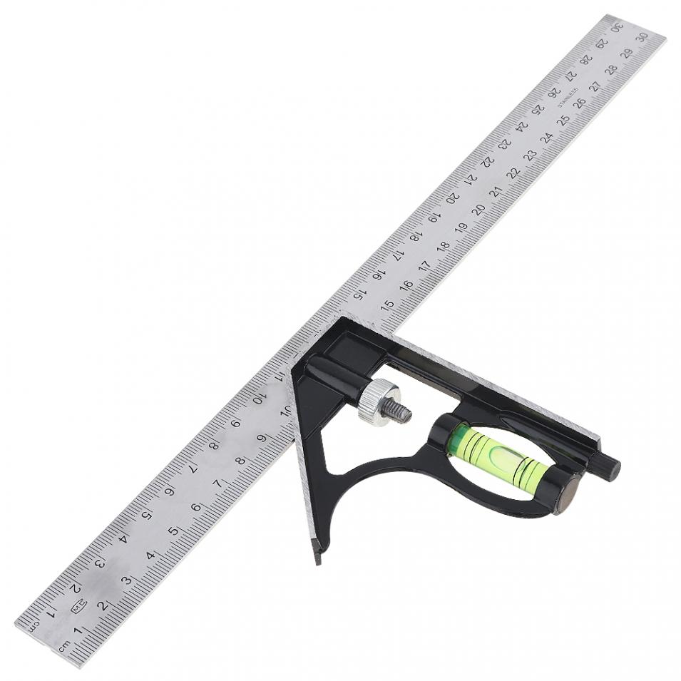 12 Inch 300mm Adjustable Stainless Steel Combination Square Angle Ruler 45/90 Degree Multifunctional Woodworking Measuring Tool