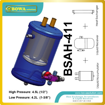 A combined refrigerant receiver, suction line accumulator and superheater & subcooler is useful in refrigeration/cascade units