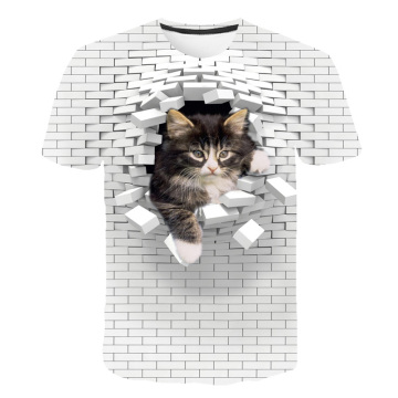 Men 3D Cat Wall Print Casual Harajuku Women T-Shirt Summer Short Sleeve O-neck Quality Tee boys grils Clothes Top Female T Shirt