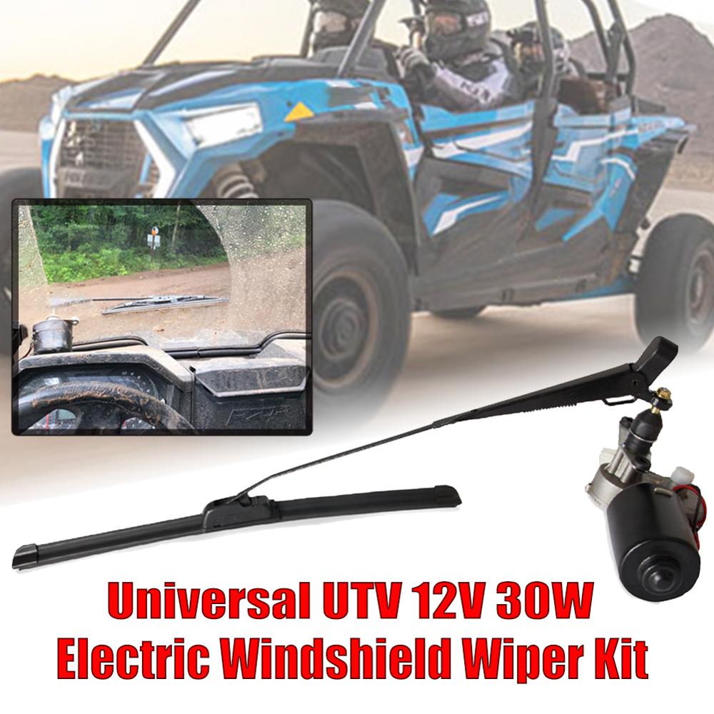 Universal 12V UTV Electric Windshield Wiper Motor Kit 18" inches Flat Windshield Wiper Motor Kit for Polaris Ranger RZR Can Am