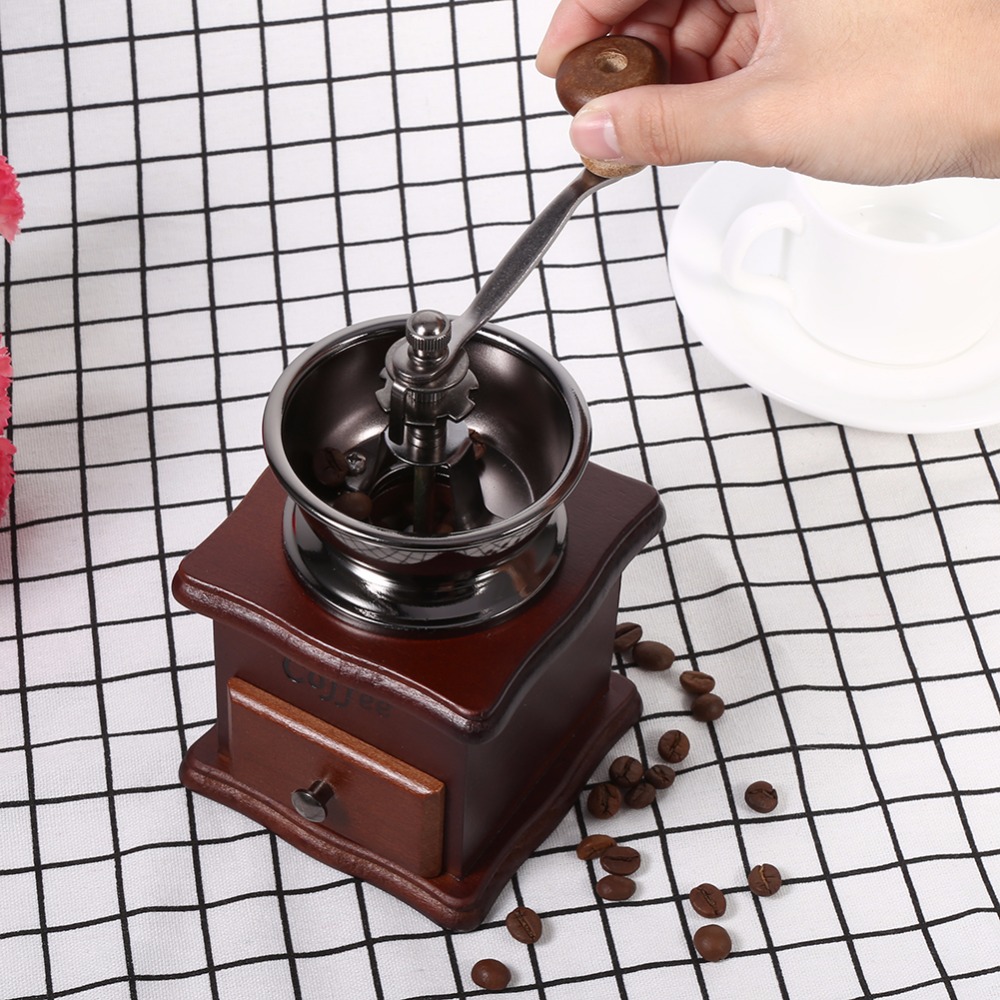 Grinders Wood Metal Design Retro Mini Manual Coffee Grinder Handmade Mechanical Bean Conical Burr c