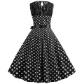 Women Summer Lace Vintage Dress Black Polka Dot Sexy O-neck Beach Dresses Fashion Casual Big Swing Party Robe Plus Size