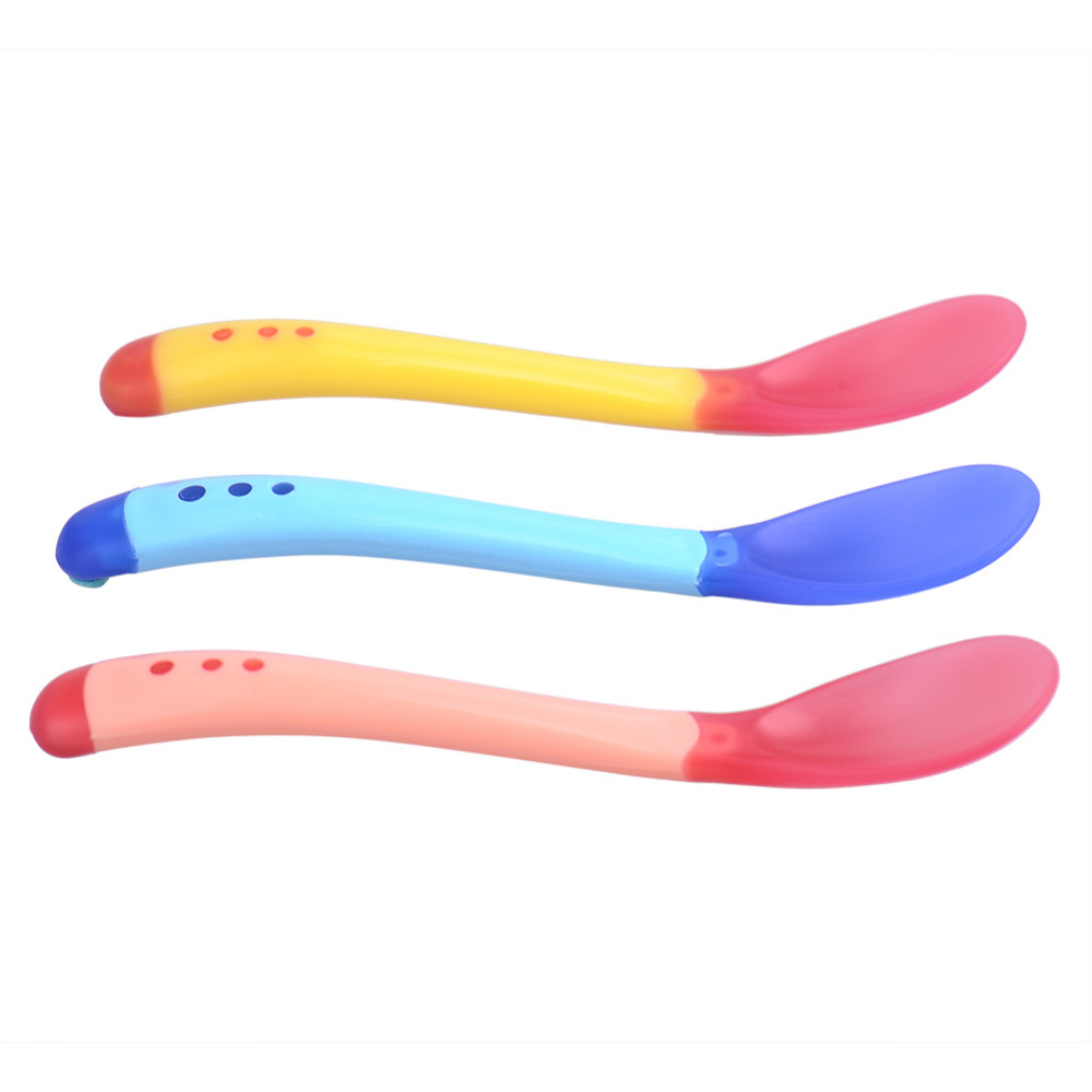 3 Colors Temperature Sensing Spoon for Kids Boys Girls Silicone Spoon Feeding Baby Spoons Toddler Flatware Drop Shipping TSLM1