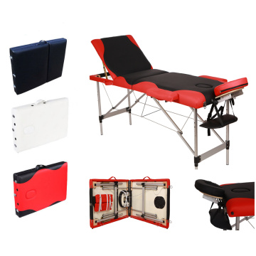 Massage Table Bed 3 Sections Folding Portable Aluminum Tube Foot SPA Bodybuilding with Flex-Rest Face Cradle and Side Armrests