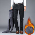 2020 Winter New Men's Warm Jeans Business Fashion Classic Style Black Blue Denim Straight Fleece Thick Pants Male Brand Trousers