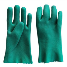 Green PVC Impregnated Foamed Gloves.Cotton lined gloves