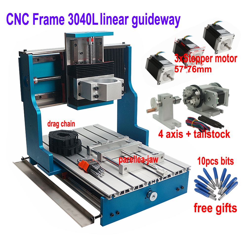 DIY CNC Router 3040 Metal Frame linear guideway Stepper motor Nema23 CNC Wood Router Craved On Metal Pcb Milling Machine 4 axis