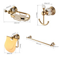 JIENI Golden Plated Bathroom Paper Holder Coat Hook Towel Rack Soap Dish Bath Hardware Set Accessories & Diamond Hardware Set