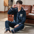 Autumn Winter Men's Flannel Pyjamas Blue Thicken Warm Pajamas Set Casual Male Sleepwear Pyjamas Night Pijamas 3XL Homewear