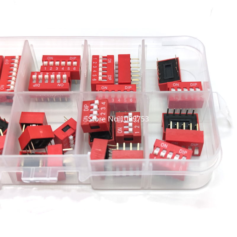 35PCS/LOT Dip Switch Kit 1 2 3 4 5 6 8 Way 2.54mm Toggle Switch Red Snap Switches Mixed Kit Each 5PCS Combination Set In Box