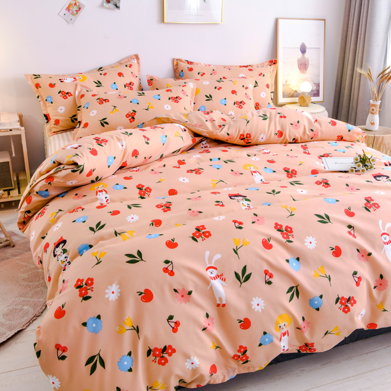 Flower bedding set Green girl boy bed linens leaf duvet cover set flat sheet pillowcase pastoral style bed set home bedclothes