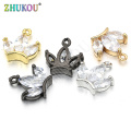 11*12mm Brass Cubic Zirconia Crown Charms Pendants DIY Necklace Pendant Jewelry Accessory Findings, Hole: 1mm, Model: VD268