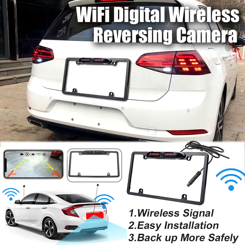 WiFi Digital Wireless Backup Camera for iPhone/Android IP69 Waterproof Car License Plate Frame Camera for Cars Trucks SUV