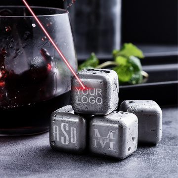 Customized Stainless Steel Whiskey Stone Engraved Metal Whiskey Rocks Ice Cubes Reusable Beverage Chilling Stones with Tongs