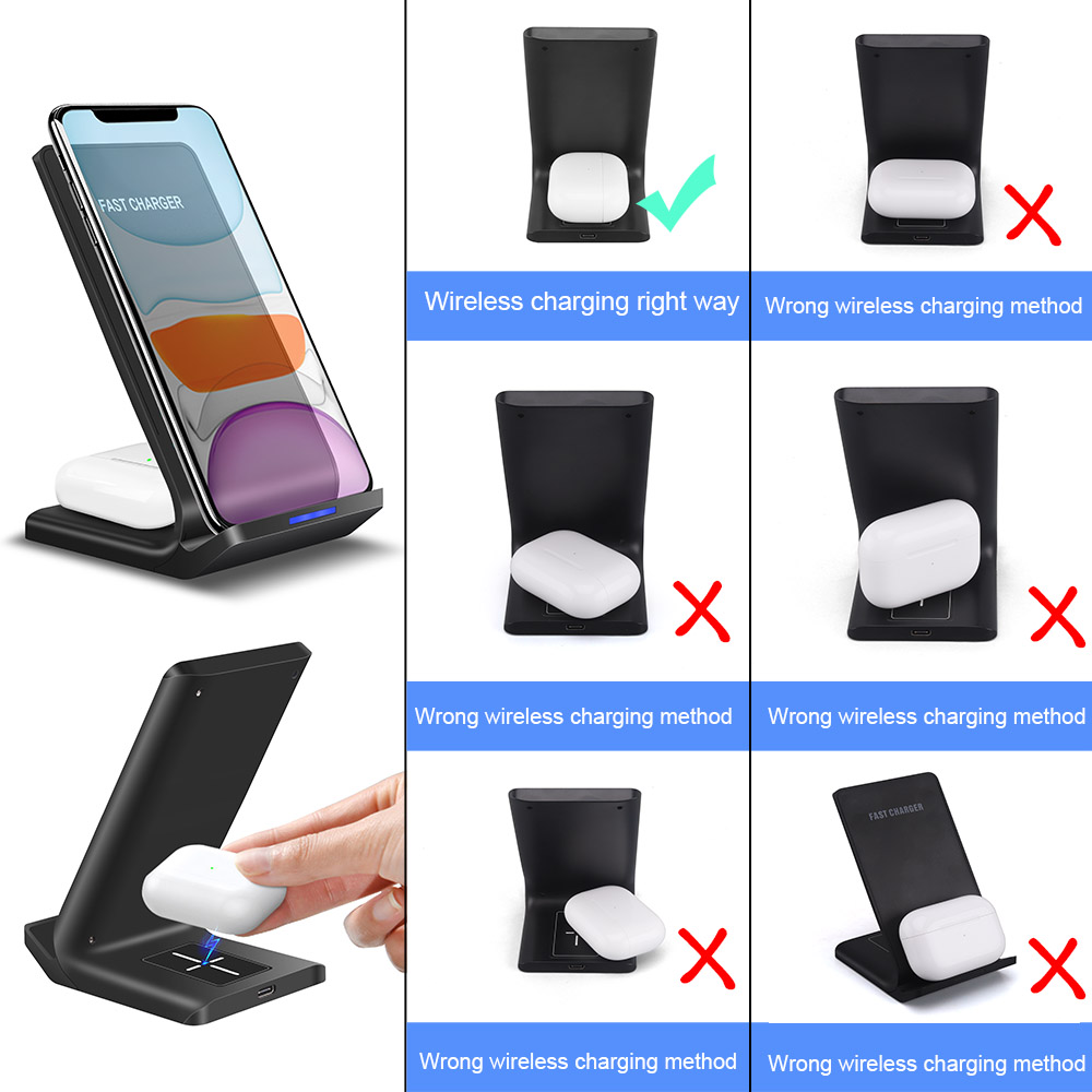 15W 2 in 1 Charging Dock Station for iPhone 11 XS XR X 8 Airpods Pro Dual Qi Fast Wireless Charger Stand For Samsung S20 S10 S9