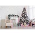Christmas Backdrop Fireplace Light Tree Window Curtain White Wall Living Room Vinyl Photography Background For Photo Studio