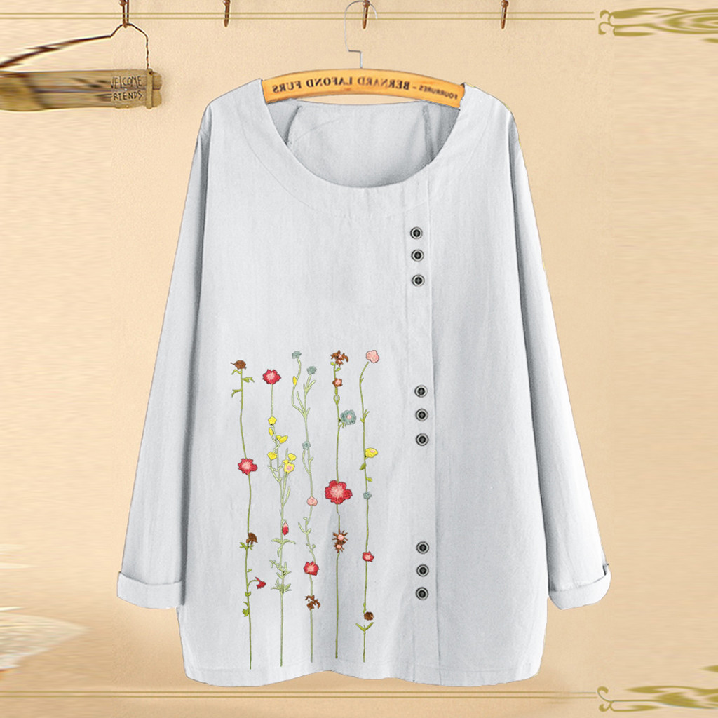 Vintage Women Blouses Plus Size Flower Embroidery Button Long Sleeve Vintage Shirt Blouse Women 2020 Blusas Mujer женские блузки