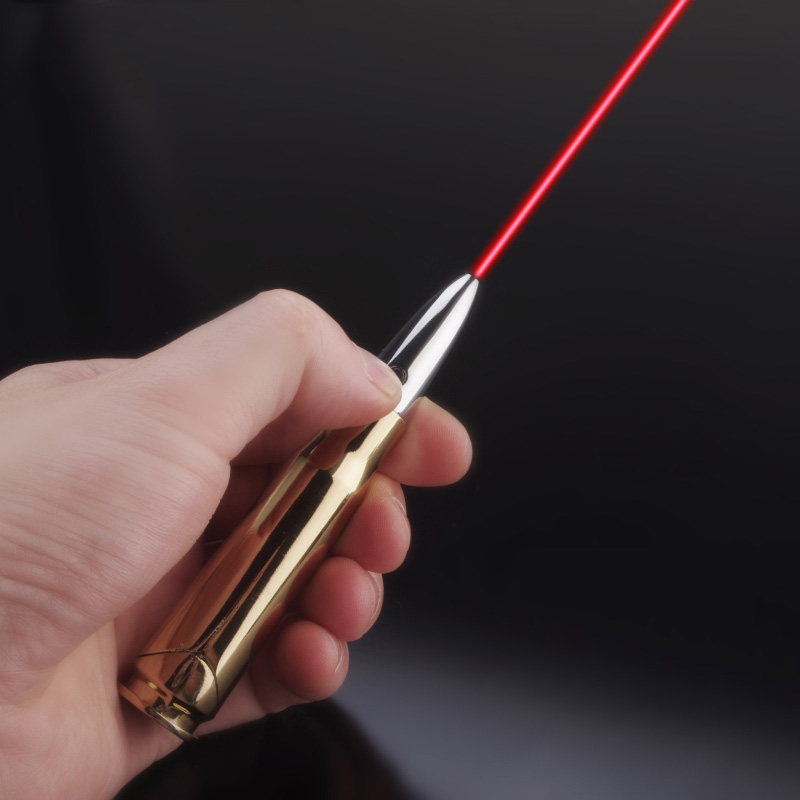Bullet Lighter with Red Laser Refillable Flame Metal Butane Gas Cigarette Lighters Gold for Men Smoker