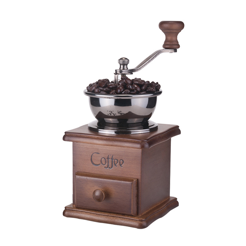 Manual Coffee Grinder,Europe Vintage Style Wooden Coffee Grinder Roller Grain Mill Hand Crank Coffee Grinders