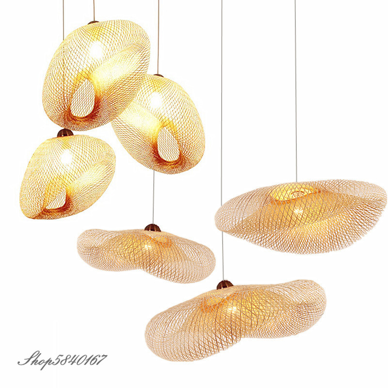 Retro Hanging Ceiling Covers Pendant Lamps Bamboo Hand Make Pendant Light Dining Room Lamp Decoration Living Room Pendant E27